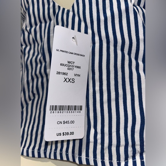 Bebe Blue/White Striped Open-Back V-Neck Tank Top XXS - Picture 5 of 5